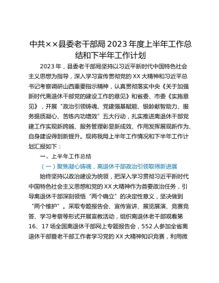 中共××县委老干部局2023年度上半年工作总结和下半年工作计划