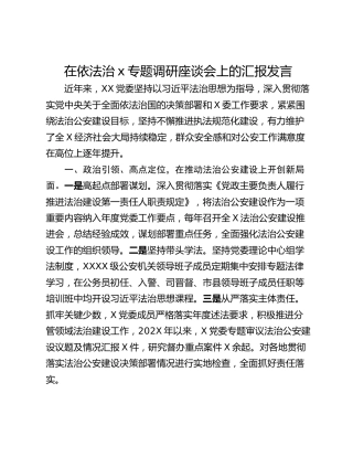 在依法治x专题调研座谈会上的汇报发言