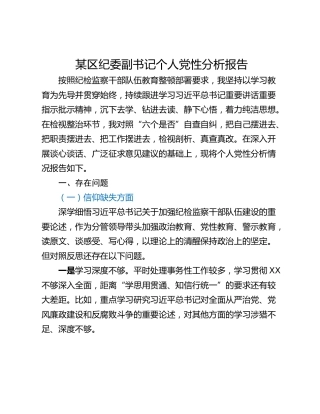 某区纪委副书记个人党性分析报告