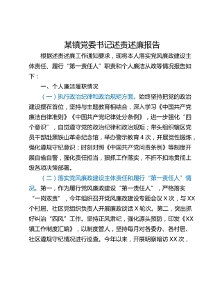 某镇党委书记述责述廉报告