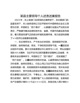某县主要领导个人述责述廉报告