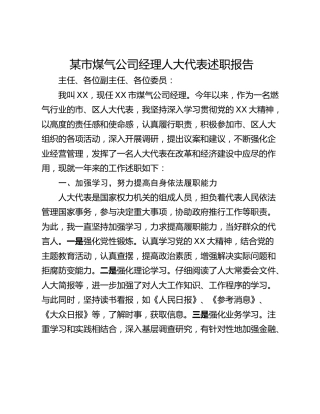 某市煤气公司经理人大代表述职报告