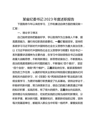某省纪委书记2023年度述职报告