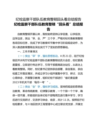纪检监察干部队伍教育整顿回头看总结报告