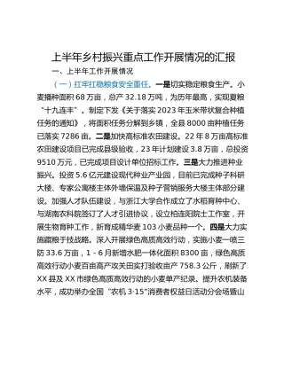上半年乡村振兴重点工作开展情况的汇报