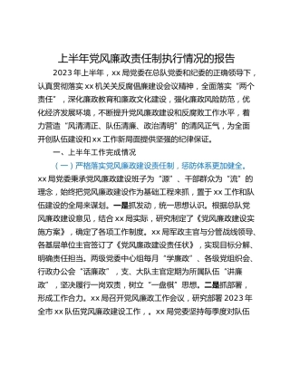 上半年党风廉政责任制执行情况的报告