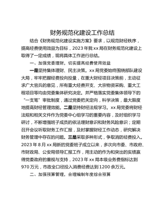 财务规范化建设工作总结