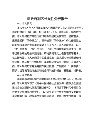 区政府副区长党性分析报告