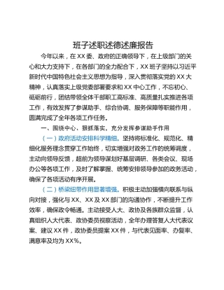班子述职述德述廉报告