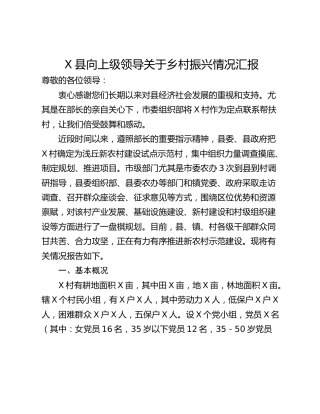 X县向上级领导关于乡村振兴情况汇报
