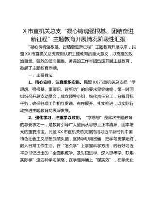 X市直机关总支“凝心铸魂强根基、团结奋进新征程”主题教育开展情况阶段性汇报