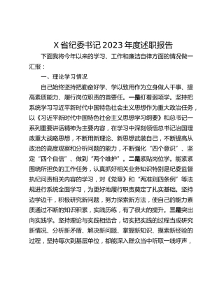 X省纪委书记2023年度述职报告