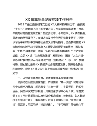 XX镇高质量发展专项工作报告