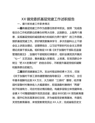 XX镇党委抓基层党建工作述职报告