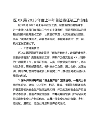 区XX局2023年度上半年普法责任制工作总结