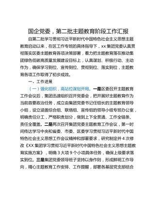 国企党委，第二批主题教育阶段工作汇报
