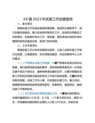 XX镇2023年武装工作自查报告