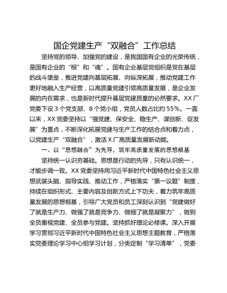 国企党建生产“双融合”工作总结