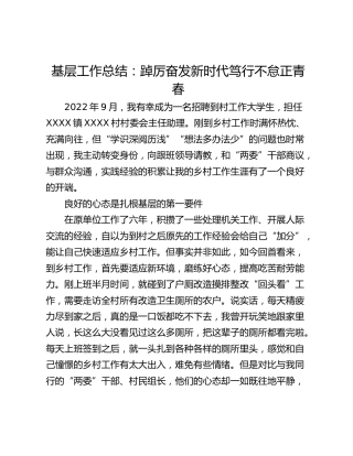 基层工作总结：踔厉奋发新时代笃行不怠正青春