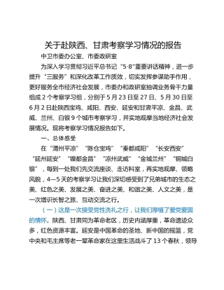 关于赴陕西、甘肃考察学习情况的报告