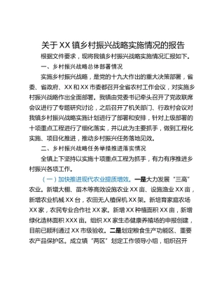 关于XX镇乡村振兴战略实施情况的报告