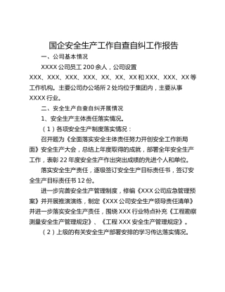 国企安全生产工作自查自纠工作报告