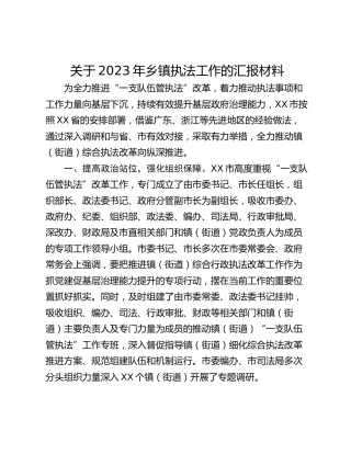 关于2023年乡镇执法工作的汇报材料
