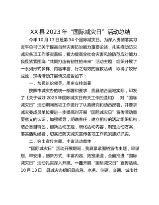 XX县2023年“国际减灾日”活动总结