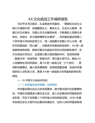 XX文化统战工作调研报告