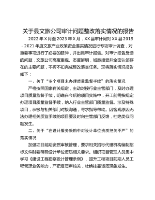 关于县文旅公司审计问题整改落实情况的报告