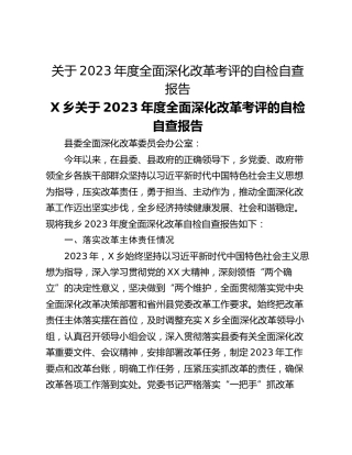 关于2023年度全面深化改革考评的自检自查报告