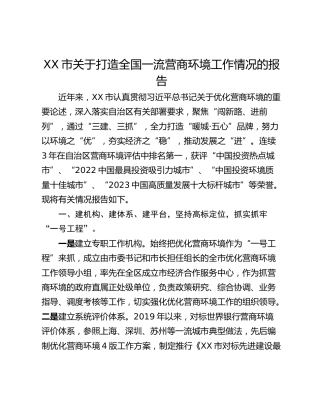XX市关于打造全国一流营商环境工作情况的报告