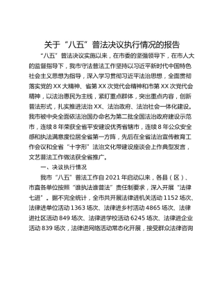 关于“八五”普法决议执行情况的报告