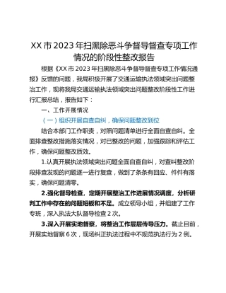 XX市2023年扫黑除恶斗争督导督查专项工作情况的阶段性整改报告