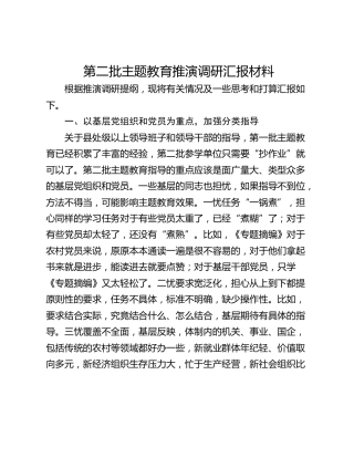 第二批主题教育推演调研汇报材料
