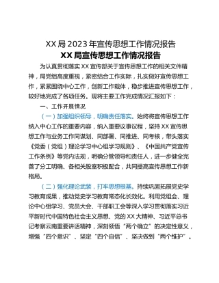 XX局2023年宣传思想工作情况报告