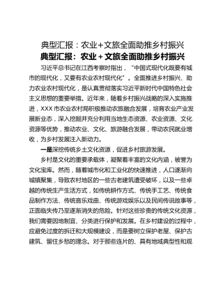 典型汇报：农业文旅全面助推乡村振兴