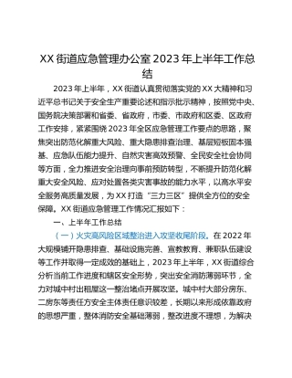 XX街道应急管理办公室2023年上半年工作总结