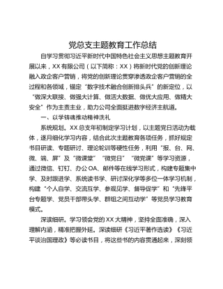 党总支主题教育工作总结