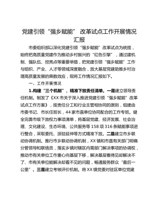 党建引领“强乡赋能” 改革试点工作开展情况汇报