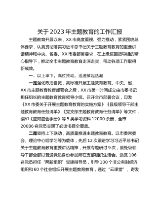 关于2023年主题教育的工作汇报