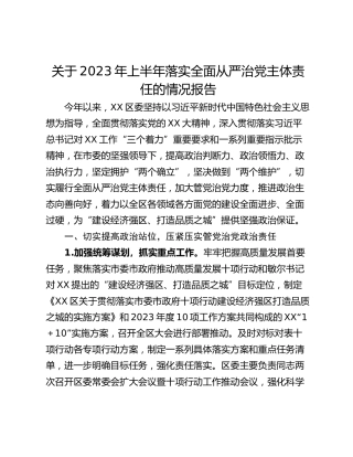 关于2023年上半年落实全面从严治党主体责任的情况报告