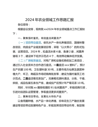 2024年农业领域工作思路汇报