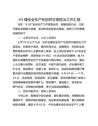 XX镇安全生产和自然灾害防治工作汇报
