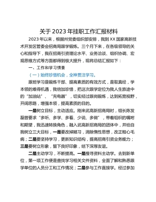关于2023年挂职工作汇报材料