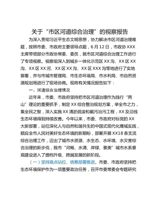 关于“市区河道综合治理”的视察报告