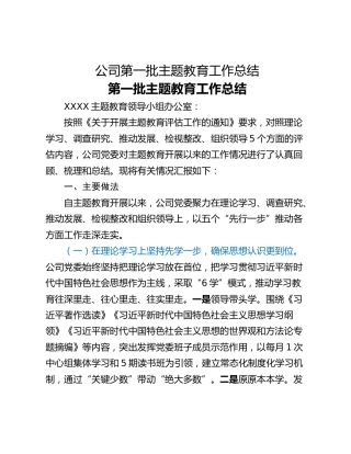 公司第一批主题教育工作总结