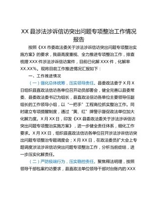 XX县涉法涉诉信访突出问题专项整治工作情况报告