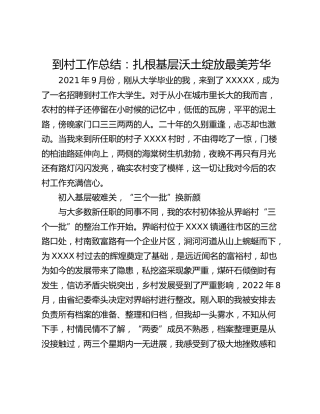 到村工作总结：扎根基层沃土绽放最美芳华