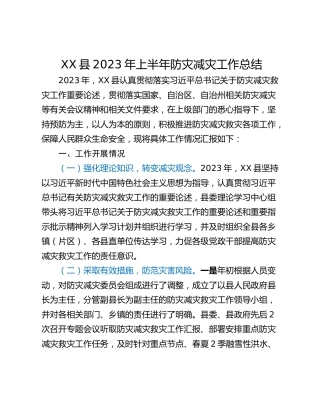 XX县2023年上半年防灾减灾工作总结